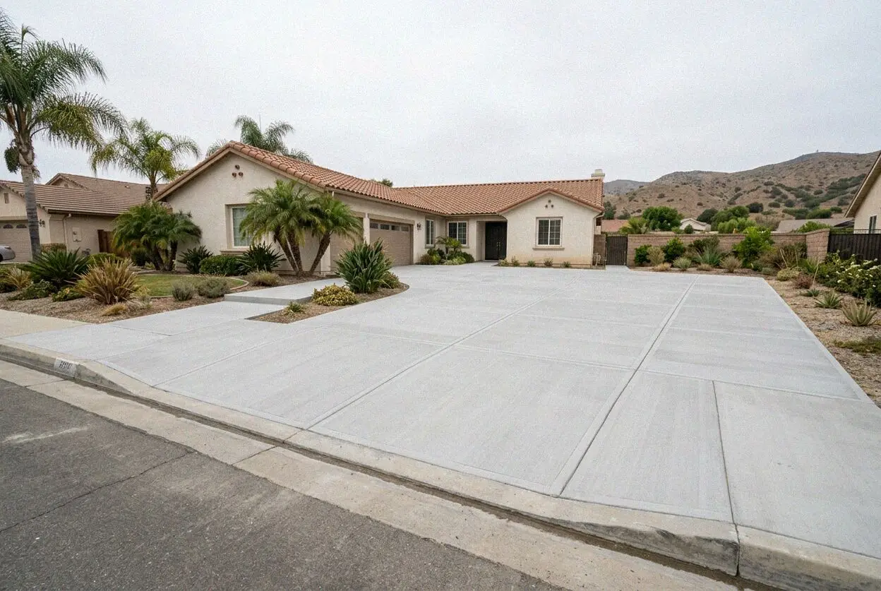 Finished concrete driveway and front walk at an Anaheim home