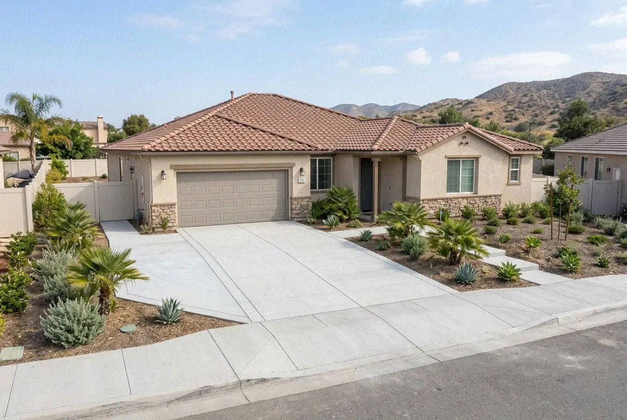 New concrete driveway at an older house on the Anaheim colony grid