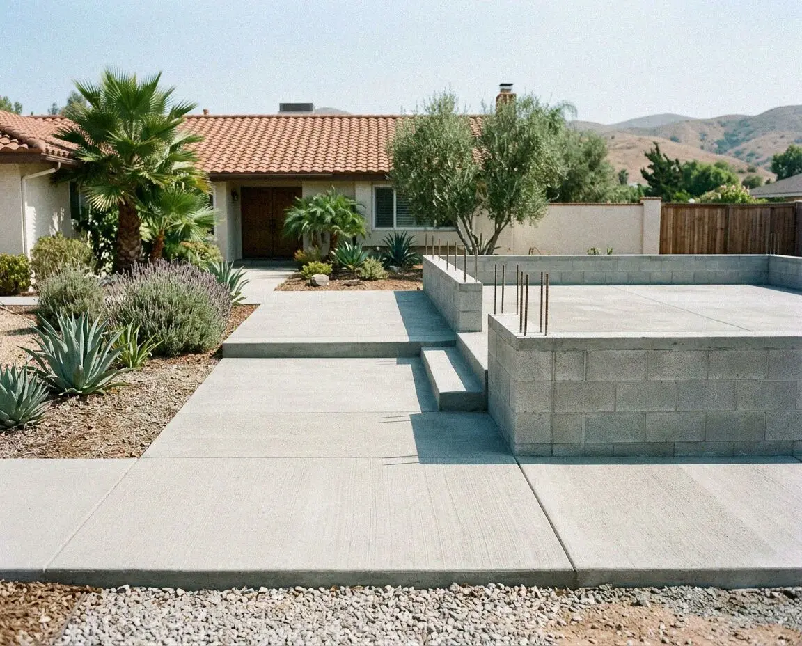 Open footing trench with a tied rebar cage at an Anaheim home addition