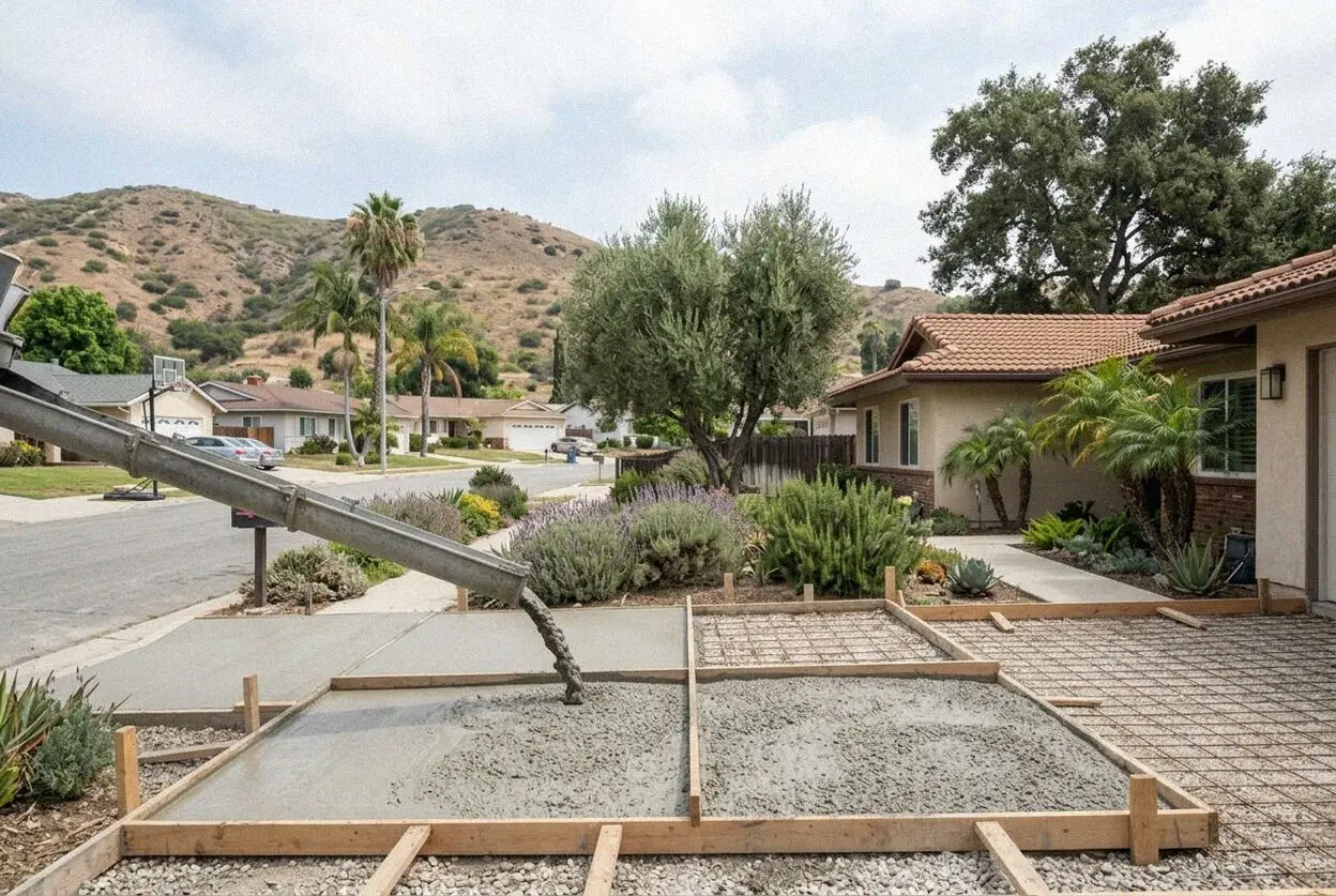 A long driveway leaving an unkerbed road on an acre in La Habra Heights