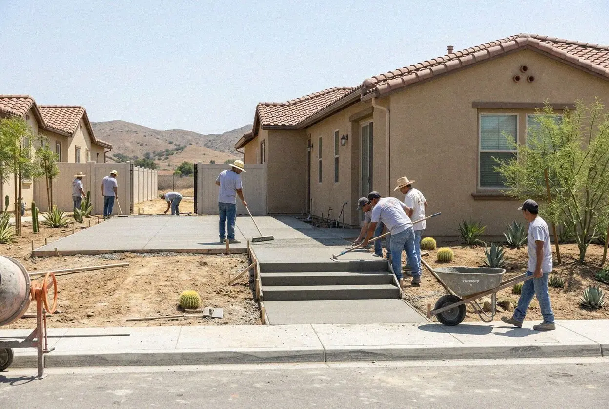 Concrete entry steps being formed at the front door of an Anaheim, CA home
