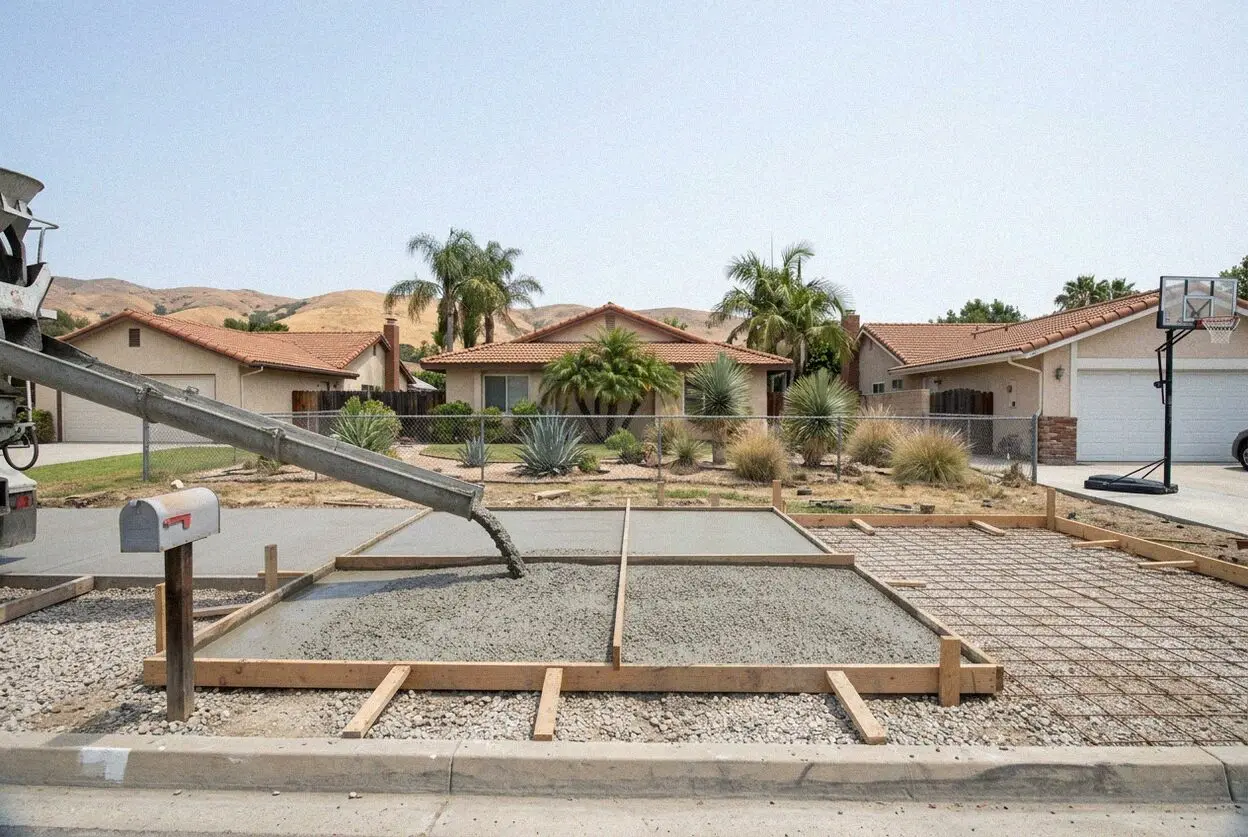 A new driveway being finished at a 1920s house in Old Town Tustin