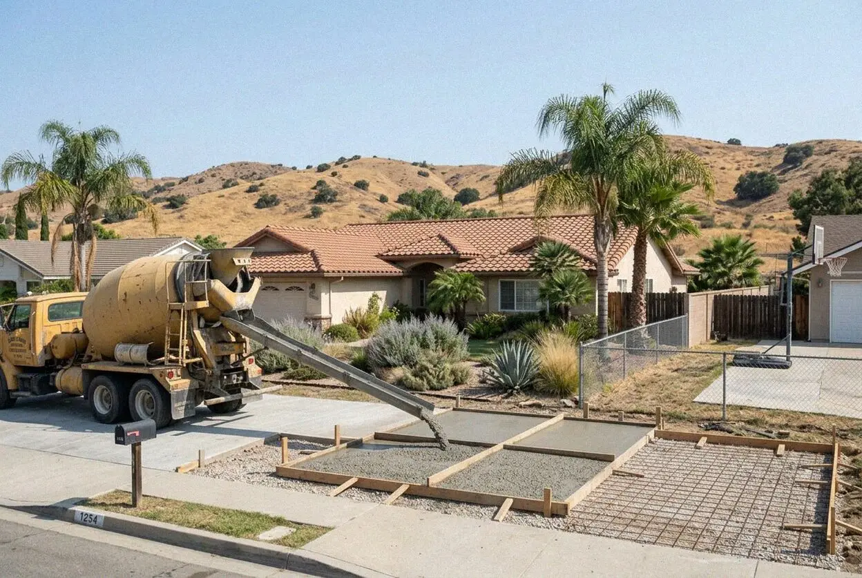 A new patio and paved side yard at a hillside house in Yorba Linda