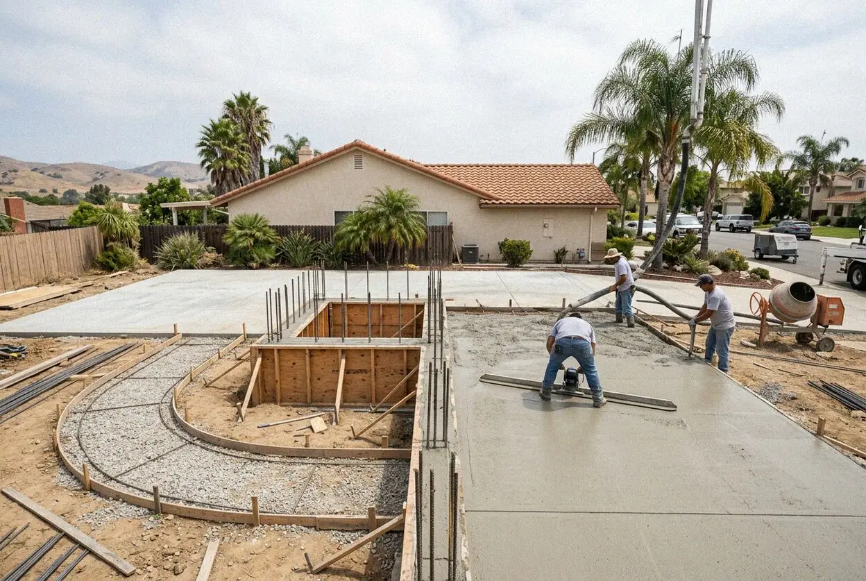 Stem wall forms and rebar for a raised foundation at an Anaheim, CA home