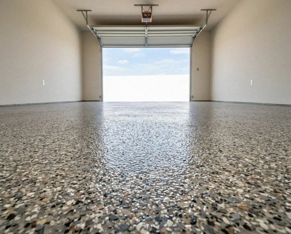 A newly poured and sealed garage floor at an Anaheim home