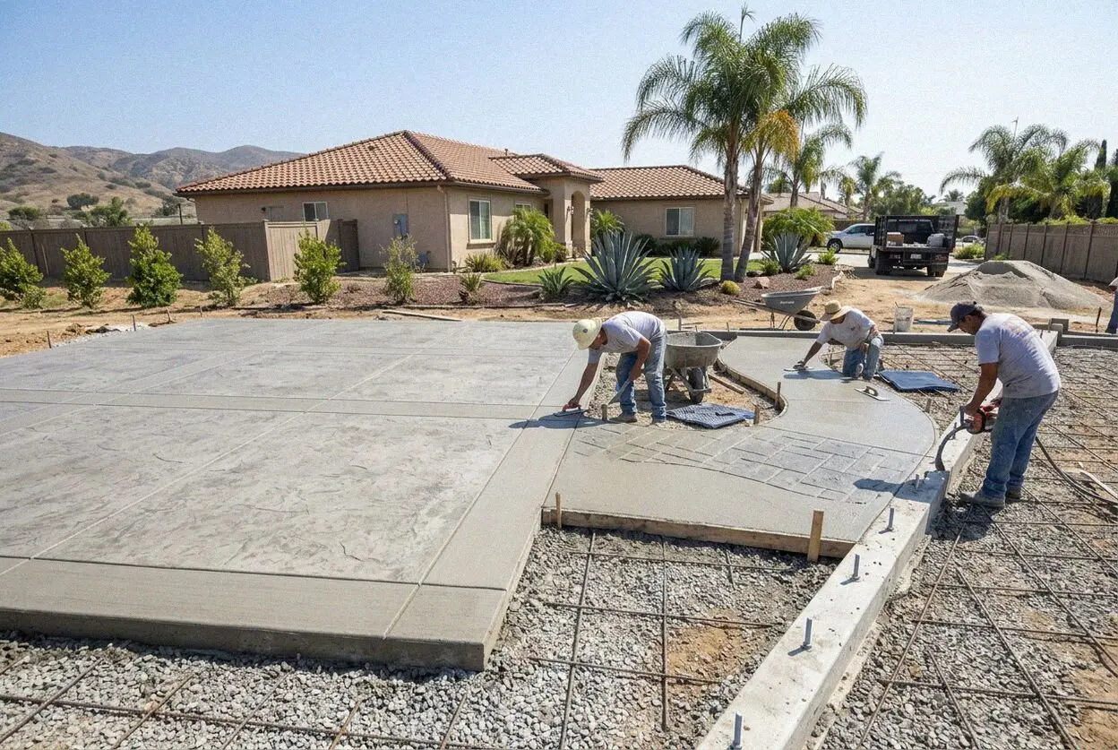 Crew placing a slab foundation for a backyard ADU in Anaheim, CA